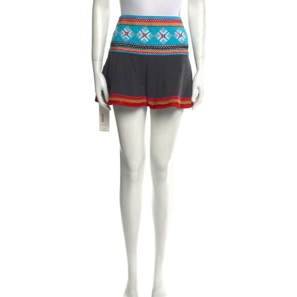 Free People EUC embroidered bric-a-brac mini skirt 10 blue black red yellow - Picture 1 of 17